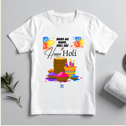 🎨 Happy Holi Special Unisex Classic Crew T-Shirt | 100% Cotton | Festive Color Splash Design