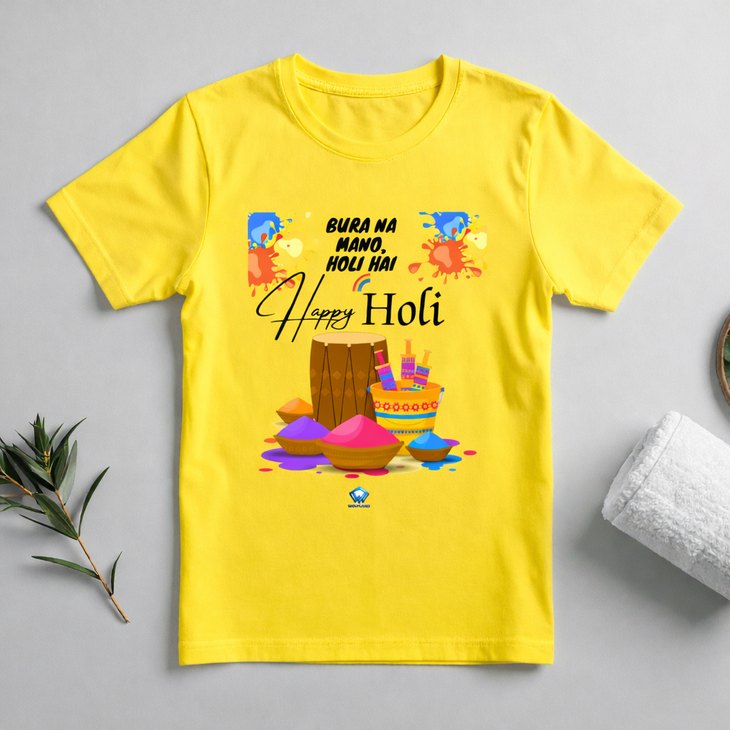 🎨 Happy Holi Special Unisex Classic Crew T-Shirt | 100% Cotton | Festive Color Splash Design