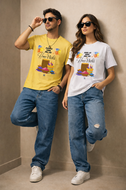 🎨 Happy Holi Special Unisex Classic Crew T-Shirt | 100% Cotton | Festive Color Splash Design