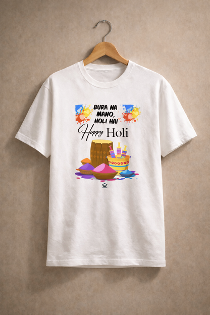 🎨 Happy Holi Special Unisex Classic Crew T-Shirt | 100% Cotton | Festive Color Splash Design