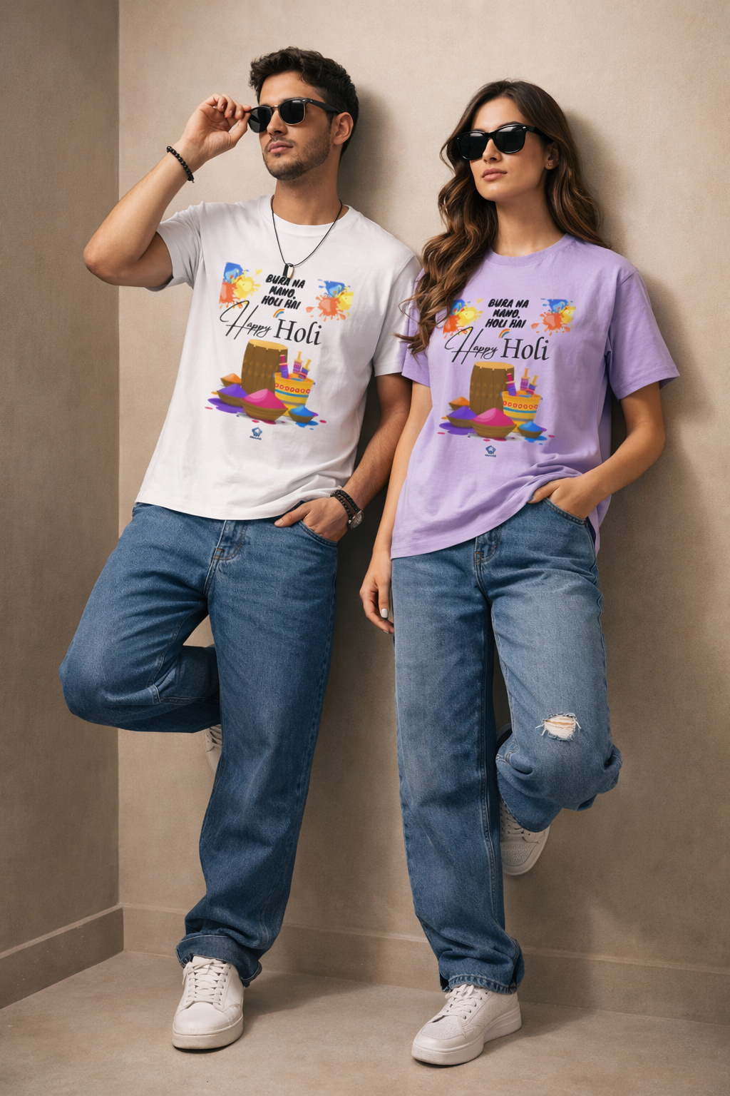 🎨 Happy Holi Special Unisex Classic Crew T-Shirt | 100% Cotton | Festive Color Splash Design